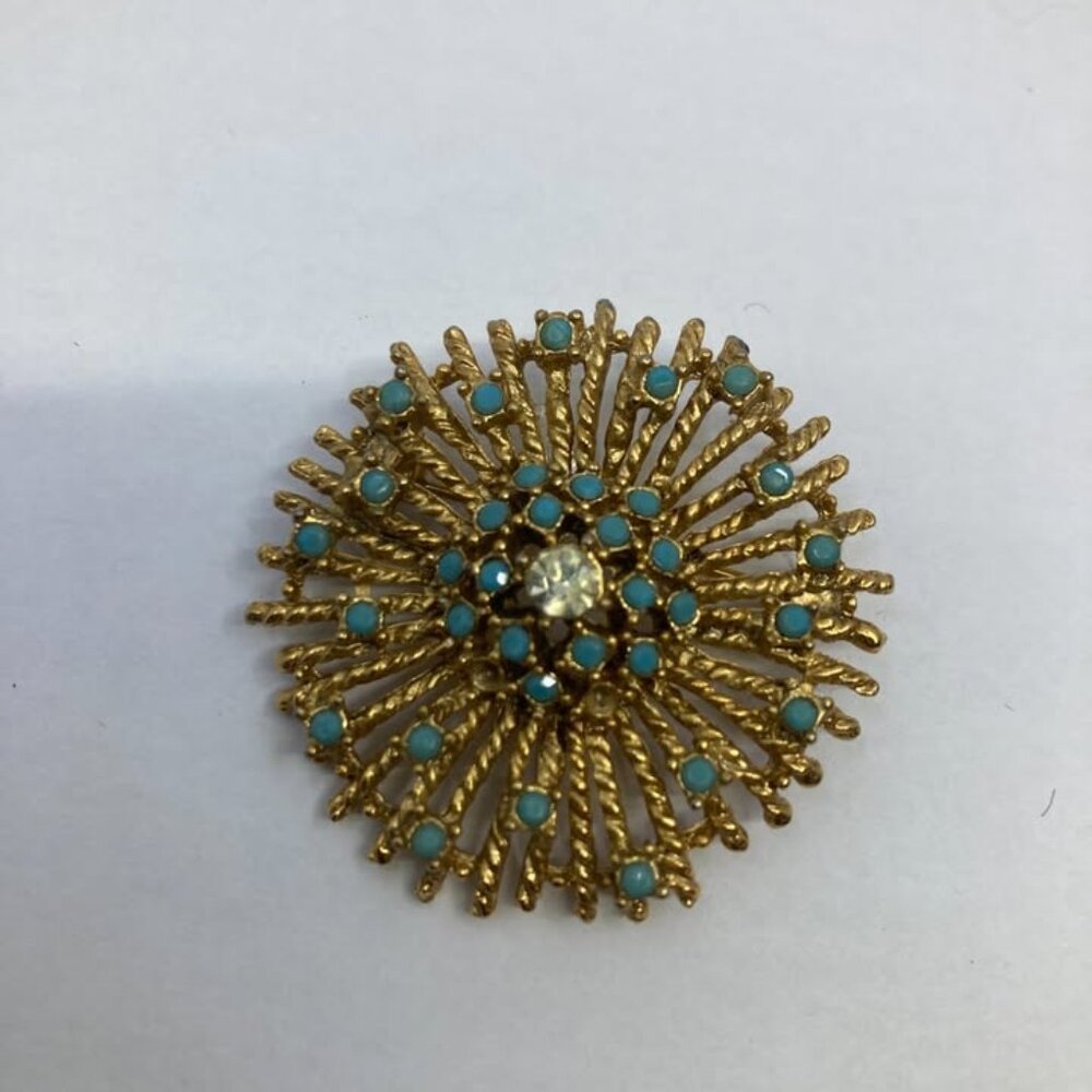 Vtg 1970 gold tone modernist round brooch